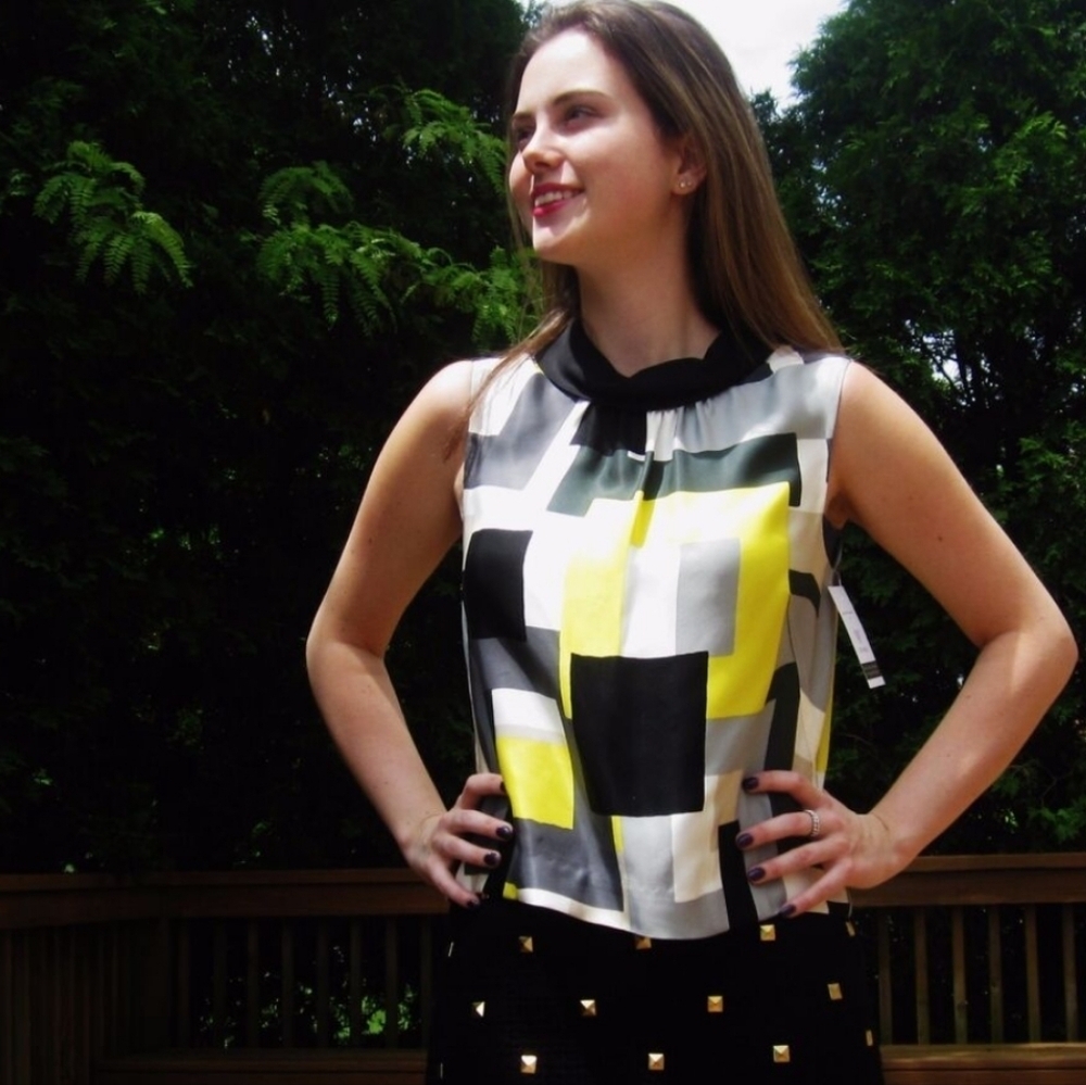 BNW/O TAGS Kate Spade ♠️ Geometric Colorblock Sleeveless Blouse Womens Size 2 - Picture 3 of 15